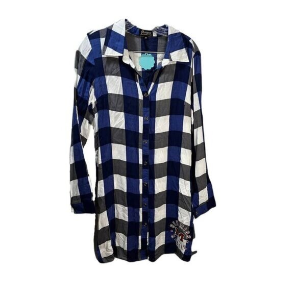 Women's Sport‎ Blue/Black Headway Long Sleeve Plaid Tunic Medium - Picture 1 of 6